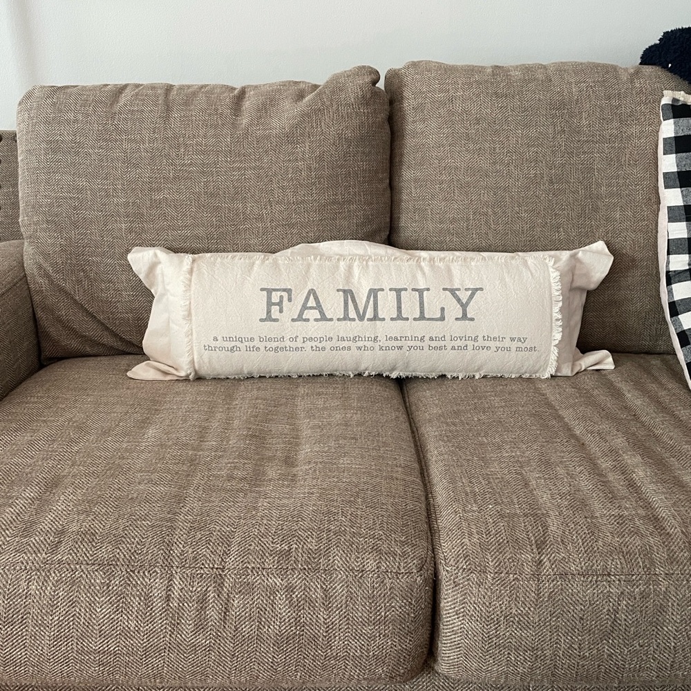 Accent pillow- FAMILY- Cream and Gray - Family Accent Pillow- 33” x 14” - Picture 5 of 7